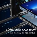 Cáp sạc tự ngắt bọc dù 100W tích hợp 3 cổng micro USB, Type C 3 trong 1
