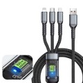 Cáp sạc tự ngắt bọc dù 100W tích hợp 3 cổng micro USB, Type C 3 trong 1