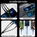 Cáp sạc tự ngắt bọc dù 100W tích hợp 3 cổng micro USB, Type C 3 trong 1