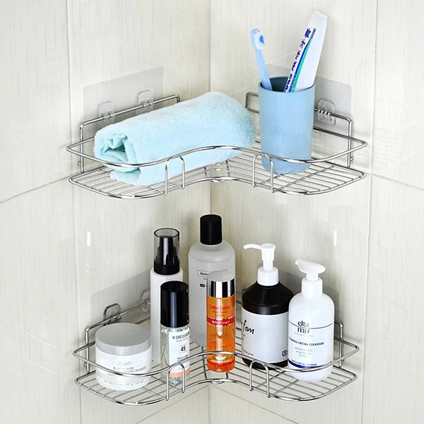 Set 2 kệ góc đựng đồ dán tường nhà tắm nhà bếp chịu lực siêu dính