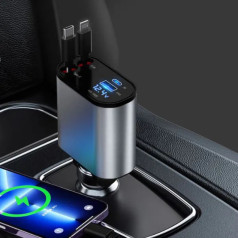 Tẩu sạc ô tô chuyên dụng tích hợp 2 dây sạc, 1 cổng lightning (iphone/IOS) + 1 cổng type C