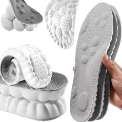 Set 2 đế lót giày thể thao 4D siêu mềm thoáng khí massage bàn chân, Mặt xám - Đệm trắng - Size 41/42