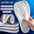 Set 2 đế lót giày thể thao 4D siêu mềm thoáng khí massage bàn chân, Mặt xám - Đệm trắng - Size 41/42