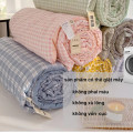 Chăn cotton đũi kẻ bông sơ đậu nành cao cấp , Chăn đũi kẻ hồng	