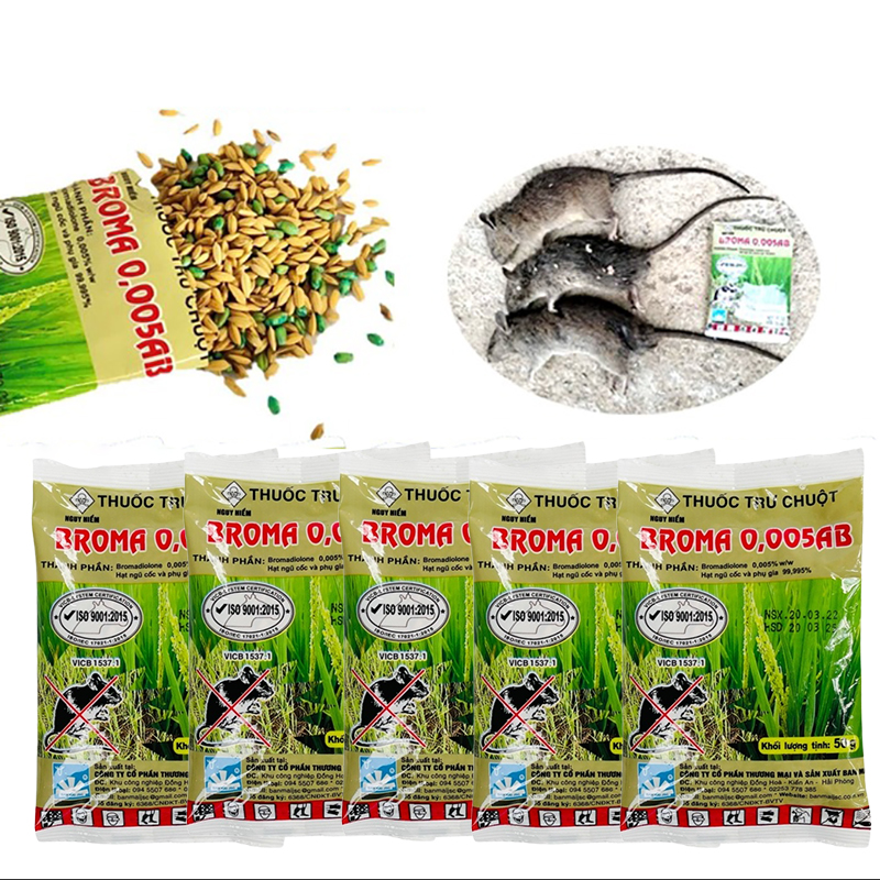 Combo 5 gói diệt chuột Broma 0,005AB trộn sẵn thế hệ mới