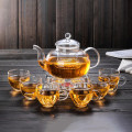 Bộ ấm trà thủy tinh 6 chén kèm đế châm nến cách nhiệt, Bộ ấm chén không khay (Có quai)