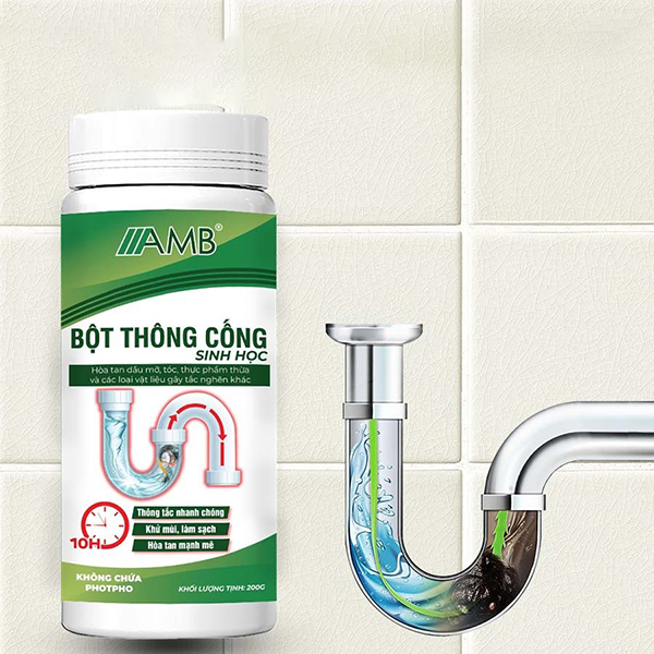 Bột thông tắc và khử mùi đường ống sinh học AMB làm sạch hiệu quả