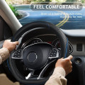Bọc vô lăng ô tô chất liệu da chữ D thể thao vát đáy, Màu đen chỉ xanh	