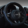 Bọc vô lăng ô tô chất liệu da chữ D thể thao vát đáy, Màu đen chỉ xanh	