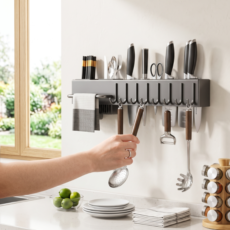 Giá treo dao kéo nhà bếp kèm ống đựng đũa lưu trữ gọn gàng