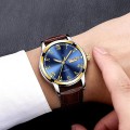 Đồng hồ nam dây da cao cấp chống nước chống xước, Màu nâu mặt vàng	