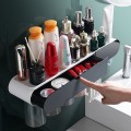 Bộ nhả kem đánh răng kiêm kệ để đồ nhà tắm thông minh thế hệ mới, Bộ 2 cốc