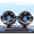 Quạt đôi xoay 360 độ dùng trên ô tô, xe hơi tiện dụng, Loại 12V cắm tẩu