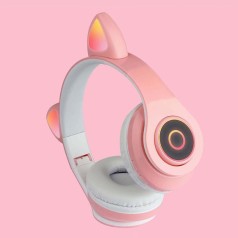 Tai nghe chụp tai hình mèo Bluetooth 5.0 tích hợp đèn Led, Màu hồng