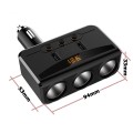 Bộ chia tẩu sạc ô tô 3 cổng tẩu 2 USB xoay 90 độ đa năng