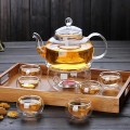 Bộ ấm trà thủy tinh 6 chén kèm đế châm nến cách nhiệt, Bộ ấm chén không khay (Có quai)