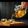 Bộ ấm trà thủy tinh 6 chén kèm đế châm nến cách nhiệt, Bộ ấm chén không khay (Có quai)