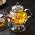 Bộ ấm trà thủy tinh 6 chén kèm đế châm nến cách nhiệt, Bộ ấm chén không khay (Có quai)
