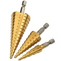 Set 3 mũi khoan hình tháp 4-32mm đa năng phủ titan chuôi lục giác cao cấp