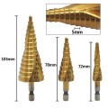 Set 3 mũi khoan hình tháp 4-32mm đa năng phủ titan chuôi lục giác cao cấp